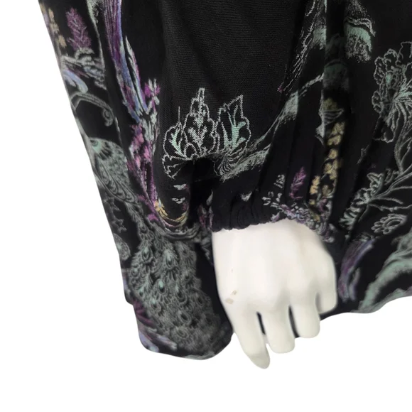 Free People Metallic Blooms Peacock Blouse Button Down Womens Medium Black - Picture 9 of 16